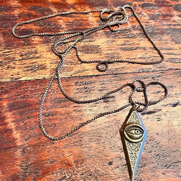 Solid Brass God's Eye Long Pendant Necklace - Picture 5 of 8
